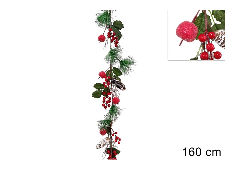 GHIRLANDA 160cm BACCHE CON PIGNE MELE INNEVATE 370897 40649