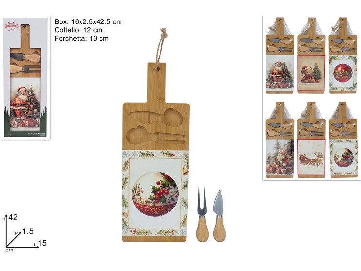 TAGLIERE LEGNO E CERAMICA CON ACCESSORI DECORI NATALIZI 349909 40649