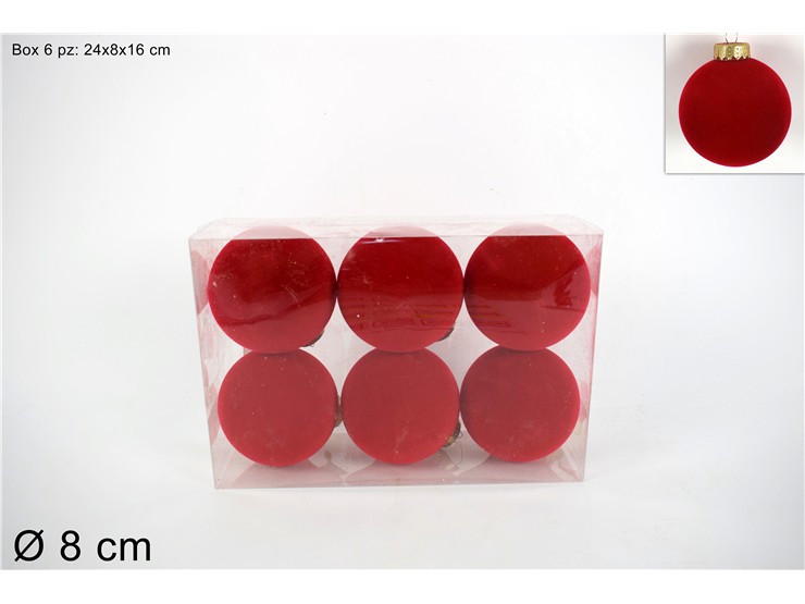 PALLA 8cm FLOCCATE 6pz ROSSE IN BOX PVC 987601 40649