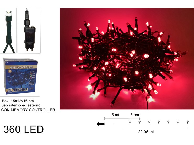 MINILUCCIOLE 360LED IN SCATOLA USO ESTERNO ROSSO 524707 40649