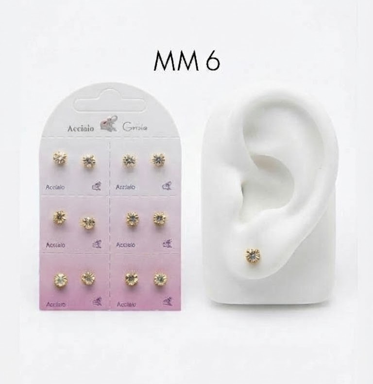 OR5801 ORECCHINO IN ACCIAIO COLOR ORO CON ZIRCONE 6 mm 57992
