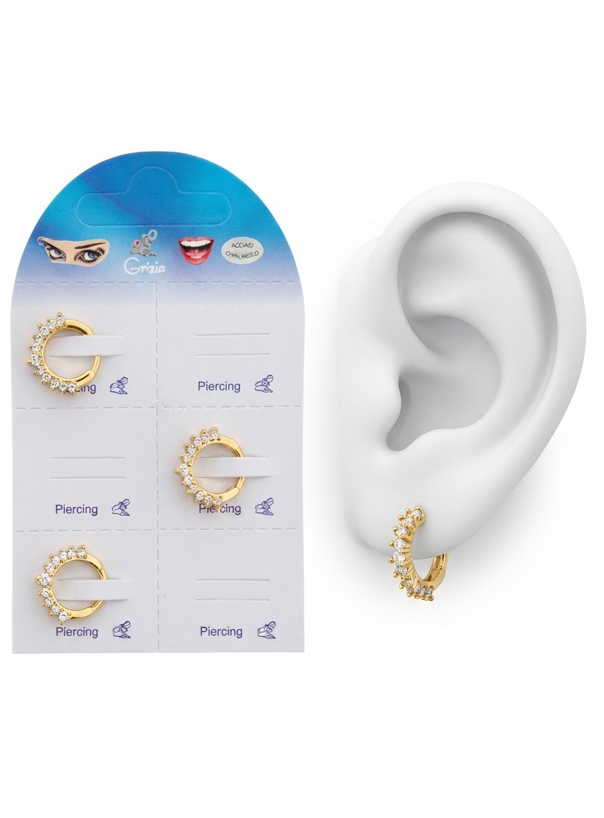 BP8927 CERCHIO mm 1,2x10 CON ZIRCONE BIANCO PER VARIE PARTI DEL CORPO ACCIAIO CHIRURGICO DORATO 5799