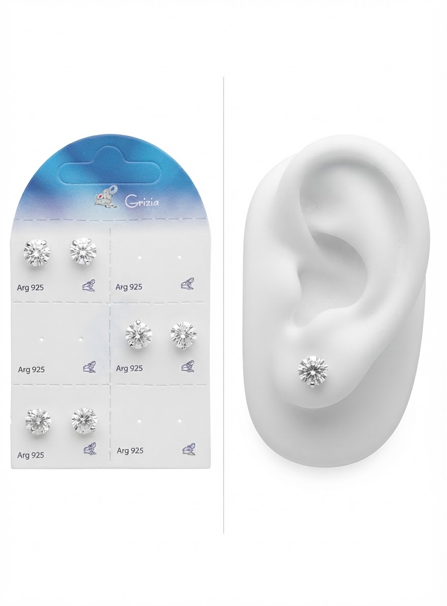 OR3490 ORECCHINI DA LOBO ARGENTO ZIRCONE TONDO mm 8 BIANCO 57992