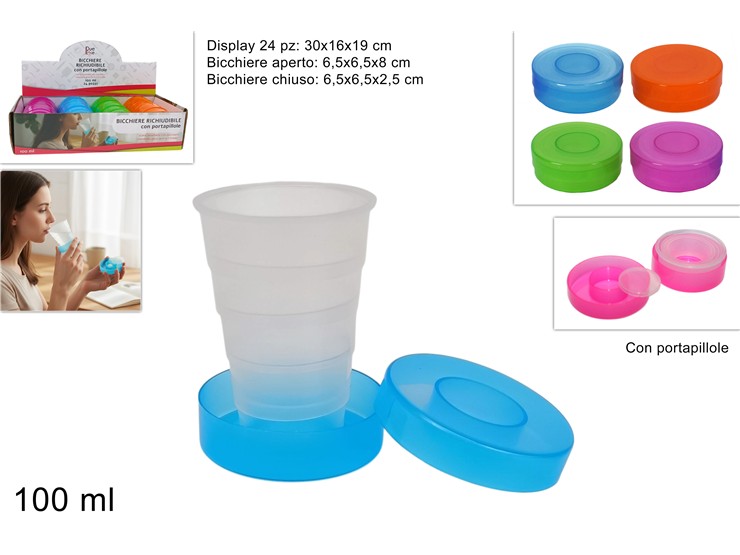 BICCHIERE RICHIUDIBILE CON PORTAPILLOLE 008003 40842