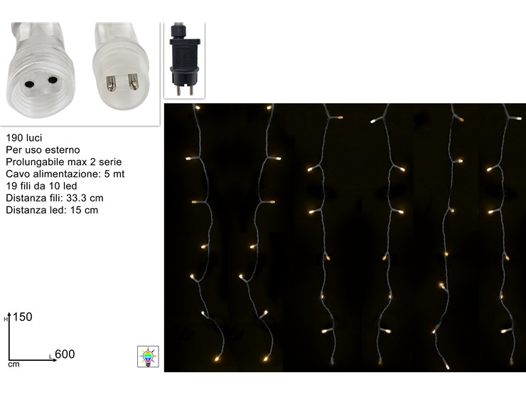 TENDA FLASH 190LED 6x1.5MT PROLUNGABILE BIANCO CALDO 396163 40649