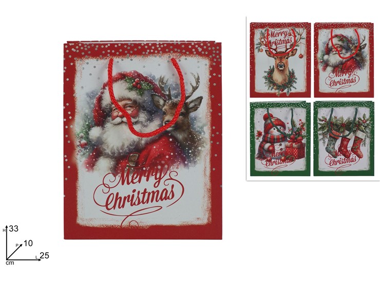 BUSTA REGALO CON SOGGETTO NATALIZIO 33x25x10cm 494630 40649