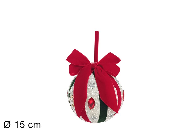 PALLA 15cm CON PERLINE CON FIOCCO ROSSO/VERDE 474670 40649