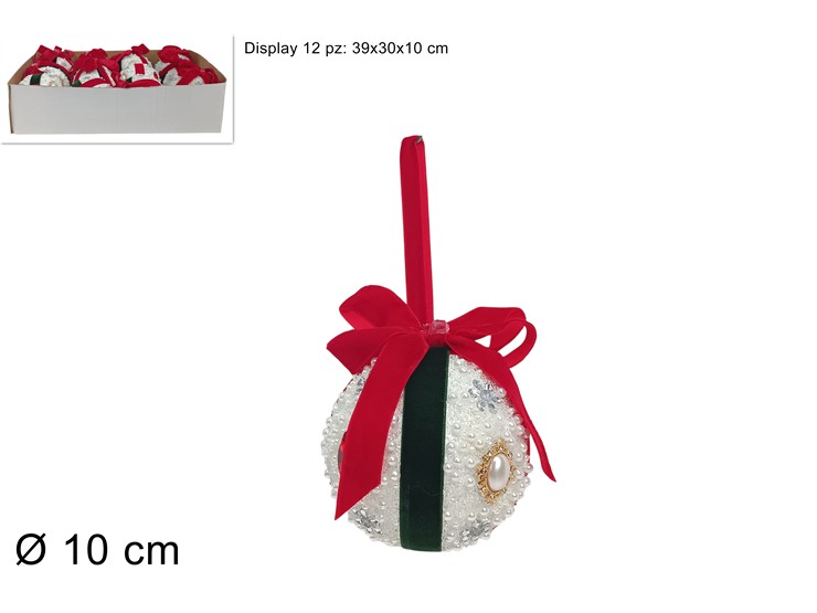 PALLA 10cm CON PERLINE CON FIOCCO ROSSO/VERDE 474656 40649