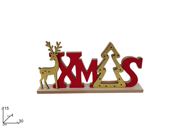 DECORAZIONE SCRITTA IN LEGNO XMAS ROSSO/ORO 450650 40649