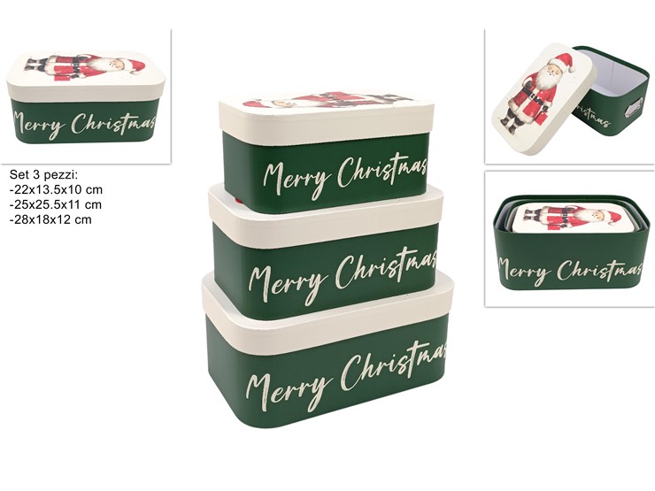 SCATOLE CARTONE RETTANGOLARI SET 3pz MERRY CHRISTMAS 397672 40649