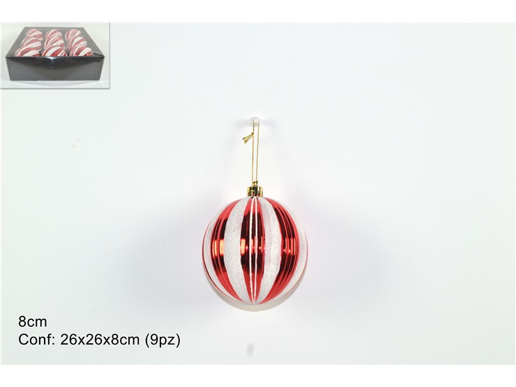 PALLE 8cm 9pz ROSSO BIANCO CON GLITTER 937552 40649