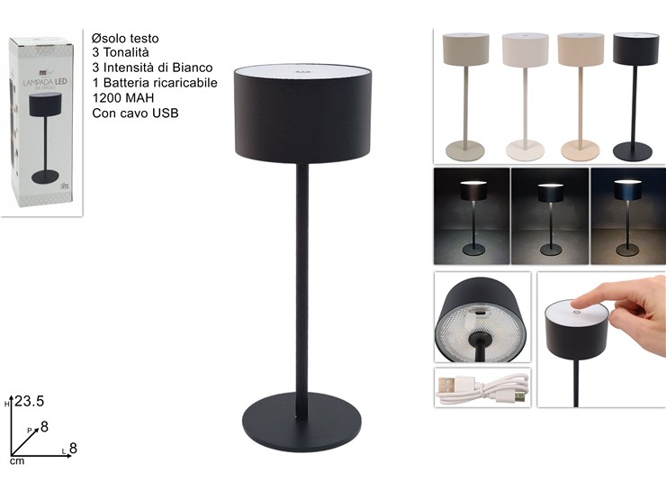 LAMPADA IN METALLO RICARICABILE 3 TONALITA' DI BIANCO 703427 40842