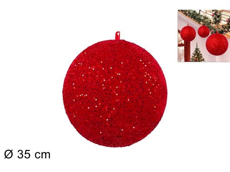 PALLA NATALIZIA GONFIABILE MISURA 35cm ROSSA CON PAILLETTES 497082 40649