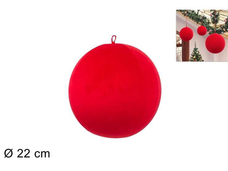 PALLA NATALIZIA GONFIABILE MISURA 22cm EFFETTO VELLUTO ROSSO 496429 40649