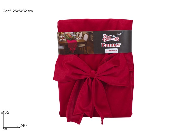 RUNNER EFFETTO VELLUTO ROSSO CON FIOCCO 35x240cm 473031 40649