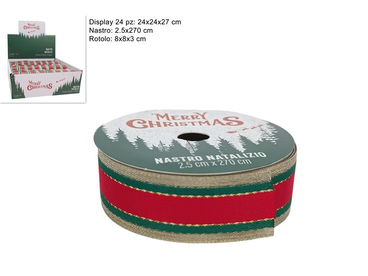 NASTRO 2.5cm x 270cm ROSSO/ORO/VERDE 346892 40649