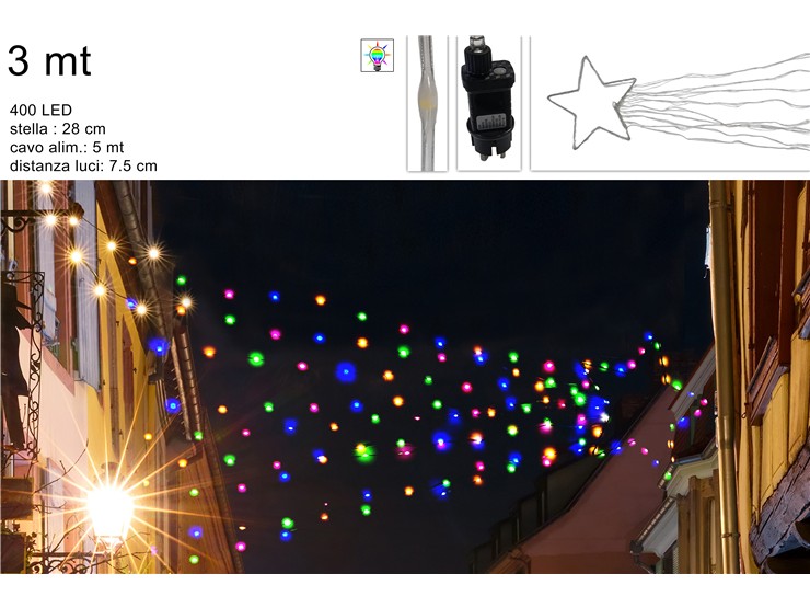 STELLA COMETA 400 LED 3mt MULTICOLOR CON GIOCHI DI LUCE 309804 40649
