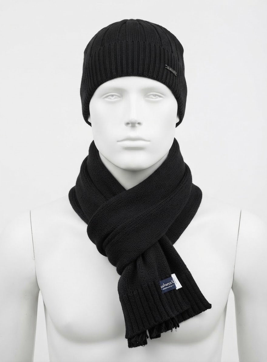 SET UOMO CAPPELLO + SCIARPA NERA 73205N 41100