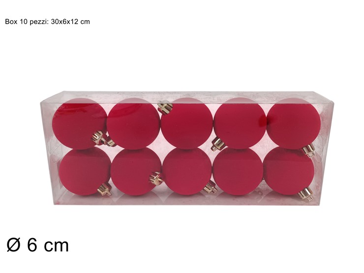 PALLE 6cm 10pz EFFETTO FLOCCATO ROSSO 477879 40649