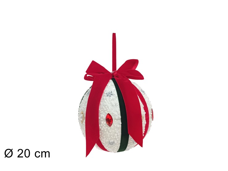PALLA 20cm CON PERLINE CON FIOCCO ROSSO/VERDE 474687 40649