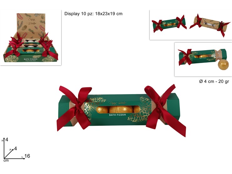 CONFEZIONE REGALO A CARAMELLA CON 3 BOMBE DA BAGNO 20gr 458328 40649