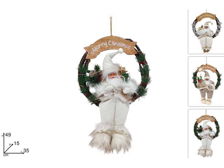DIETROPORTA 35cm CON BABBO NATALE DECORO BIANCO 450001 40649