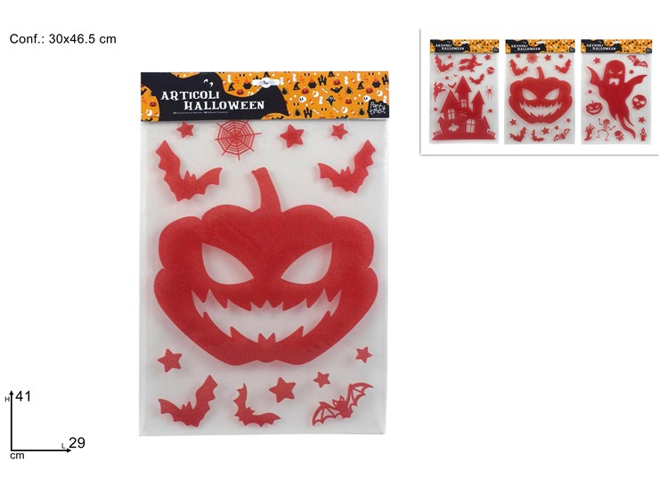 VETROFANIA 29x41cm HALLOWEEN CON GLITTER ROSSO 447285 40649