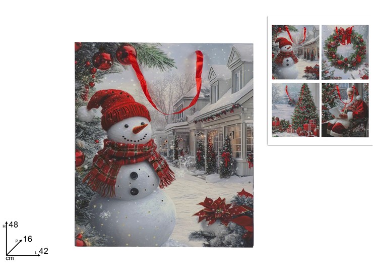BUSTA REGALO 42x48x16cm SCENARIO NATALIZIO EFFETTO METALIZZATO 445137 40649