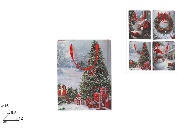BUSTA REGALO 12x16x6,5cm SCENARIO NATALIZIO EFFETTO METALIZZATO 445052 40649