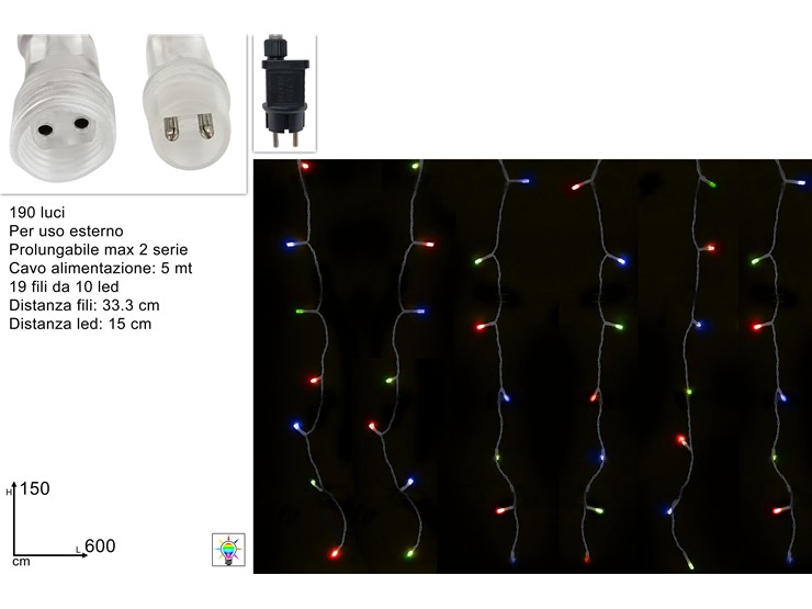 TENDA FLASH 190LED 6x1.5mt PROLUNGABILE MULTICOLOR 396231 40649