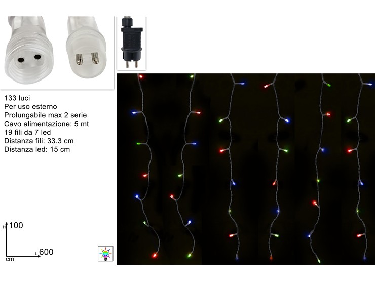TENDA FLASH 133LED 6x1mt PROLUNGABILE MULTICOLOR 396200 40649