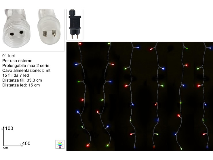 TENDA FLASH 91LED 4X1MT PROLUNGABILE MULTICOLOR 396194 40649