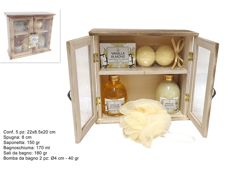 CONFEZIONE REGALO VETRINETTA IN LEGNO CON SET 5pz LINEA CORPO 342740 40649