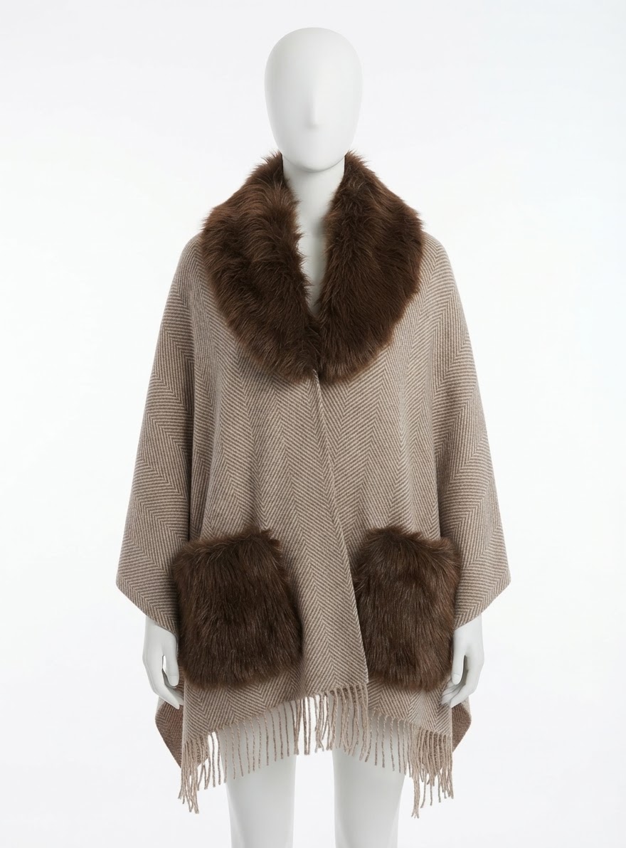 63332MAR PONCHO PELLICCIA MARRONE 41100