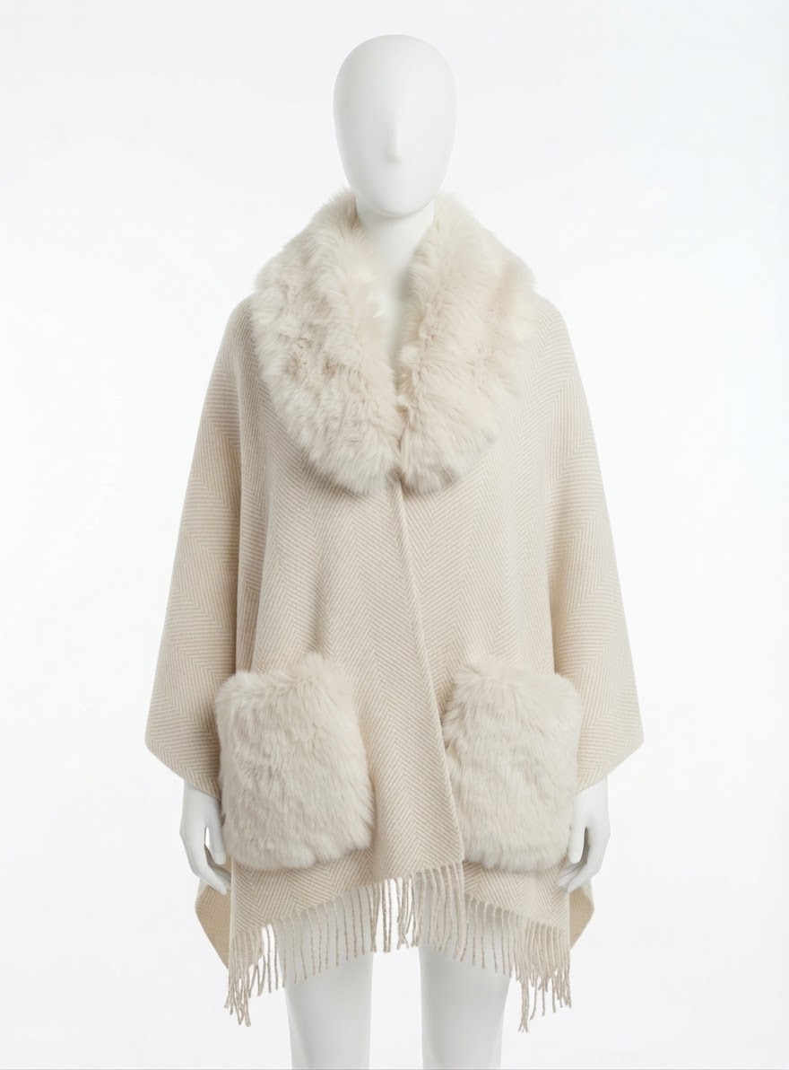 63332BE PONCHO PELLICCIA BEIGE 41100