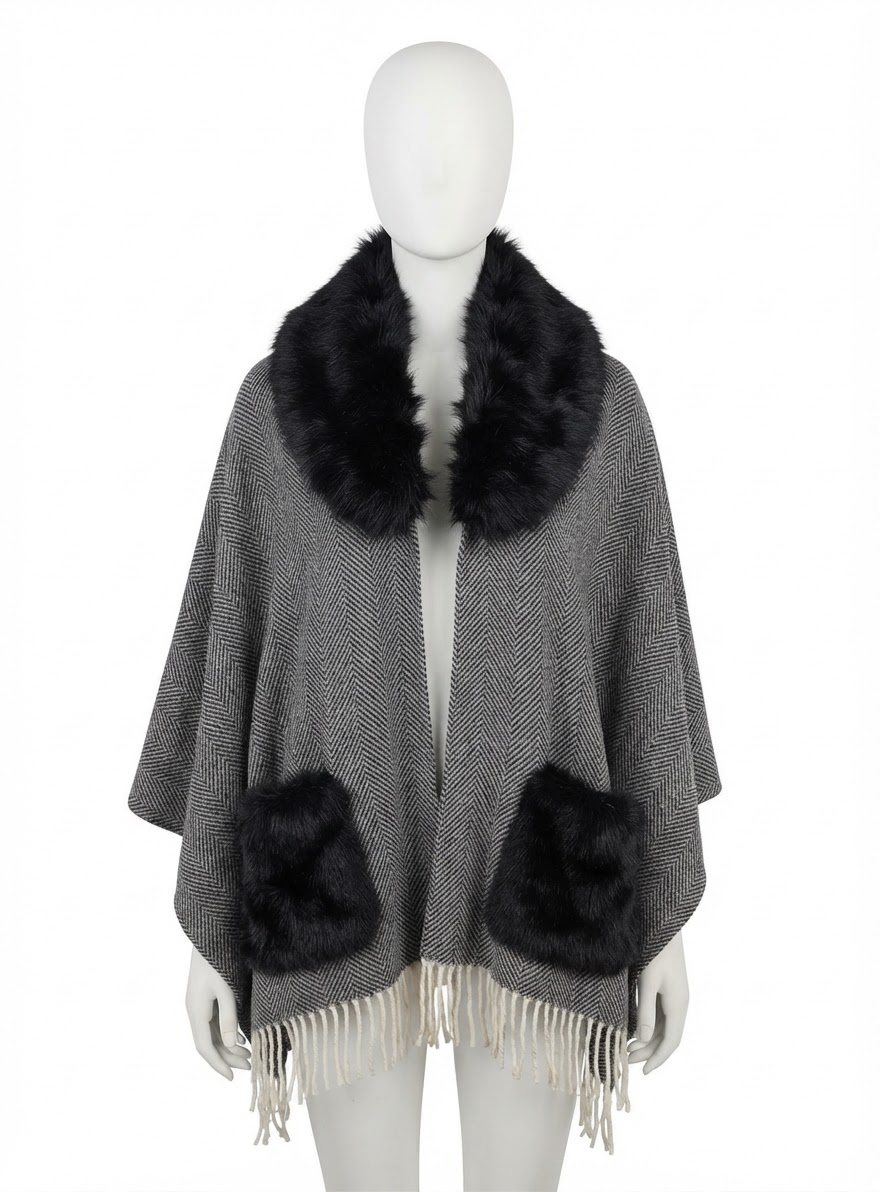 63332N PONCHO PELLICCIA NERO 41100