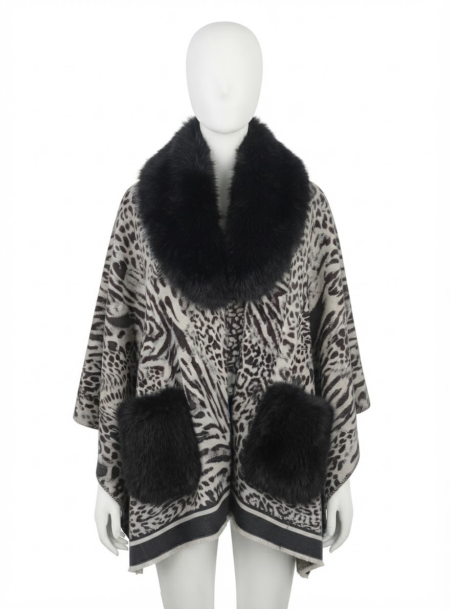 63330N PONCHO PELLICCIA NERO 41100