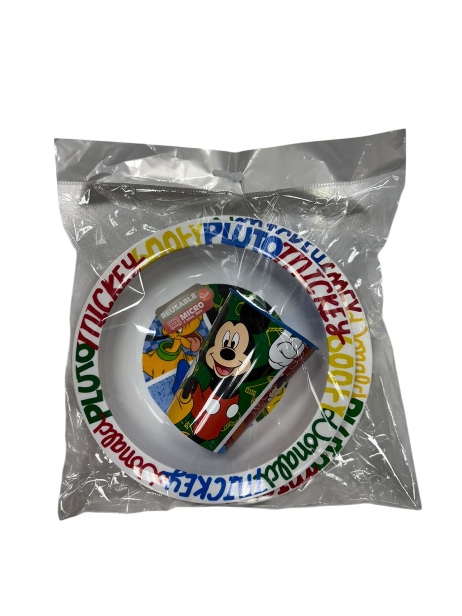 SB156MK MICKEY TRIS 3pz PIATTO PIANO + FONDO + BICCHIERE 41401