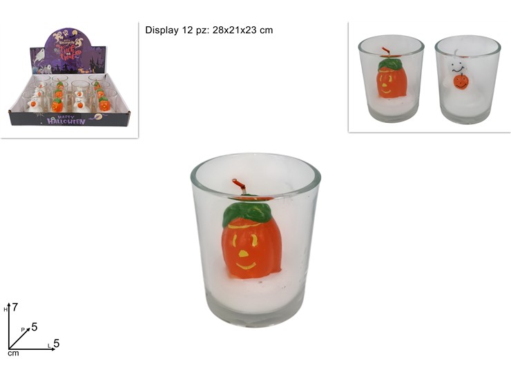 CANDELA ZUCCA/FANTASMINO IN BICCHIERE DI VETRO 437156 40649