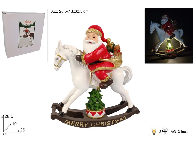 CAVALLO A DONDOLO CON BABBO NATALE 28,5cm CON LUCE 365053 40649