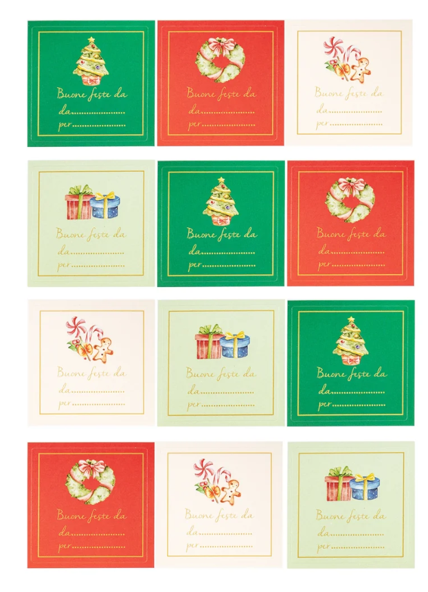 BAD201MIX ETICHETTE ADESIVE BUONE FESTE 4cm x 4cm MIX 40739