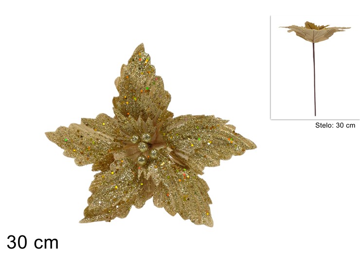 STELO FIORE 30cm ORO VELLUTO PAILLETTES GLITTERATE 370699 40649