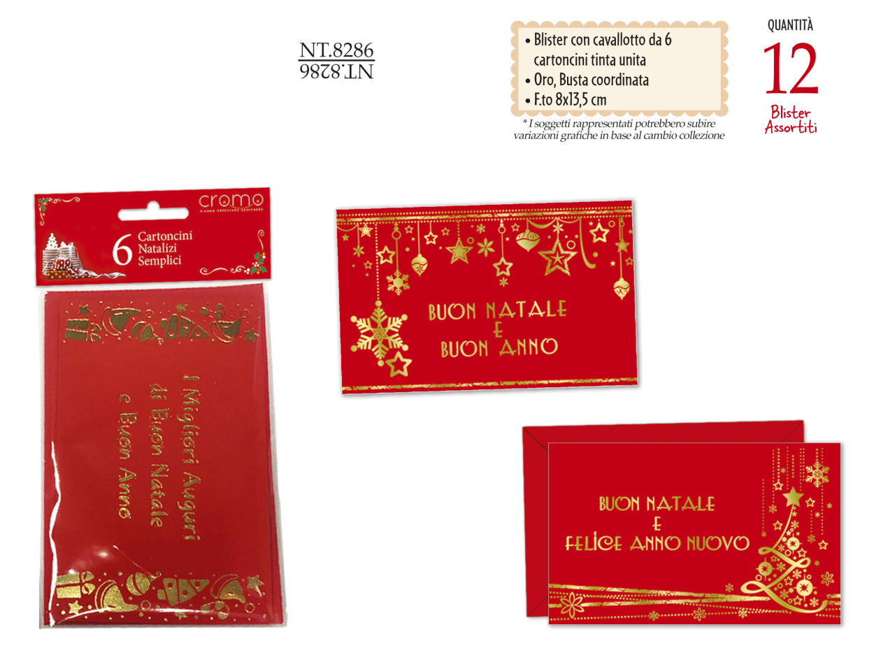 NT8286 CARTONCINI DI NATALE ROSSI BLISTER DA 6 40631