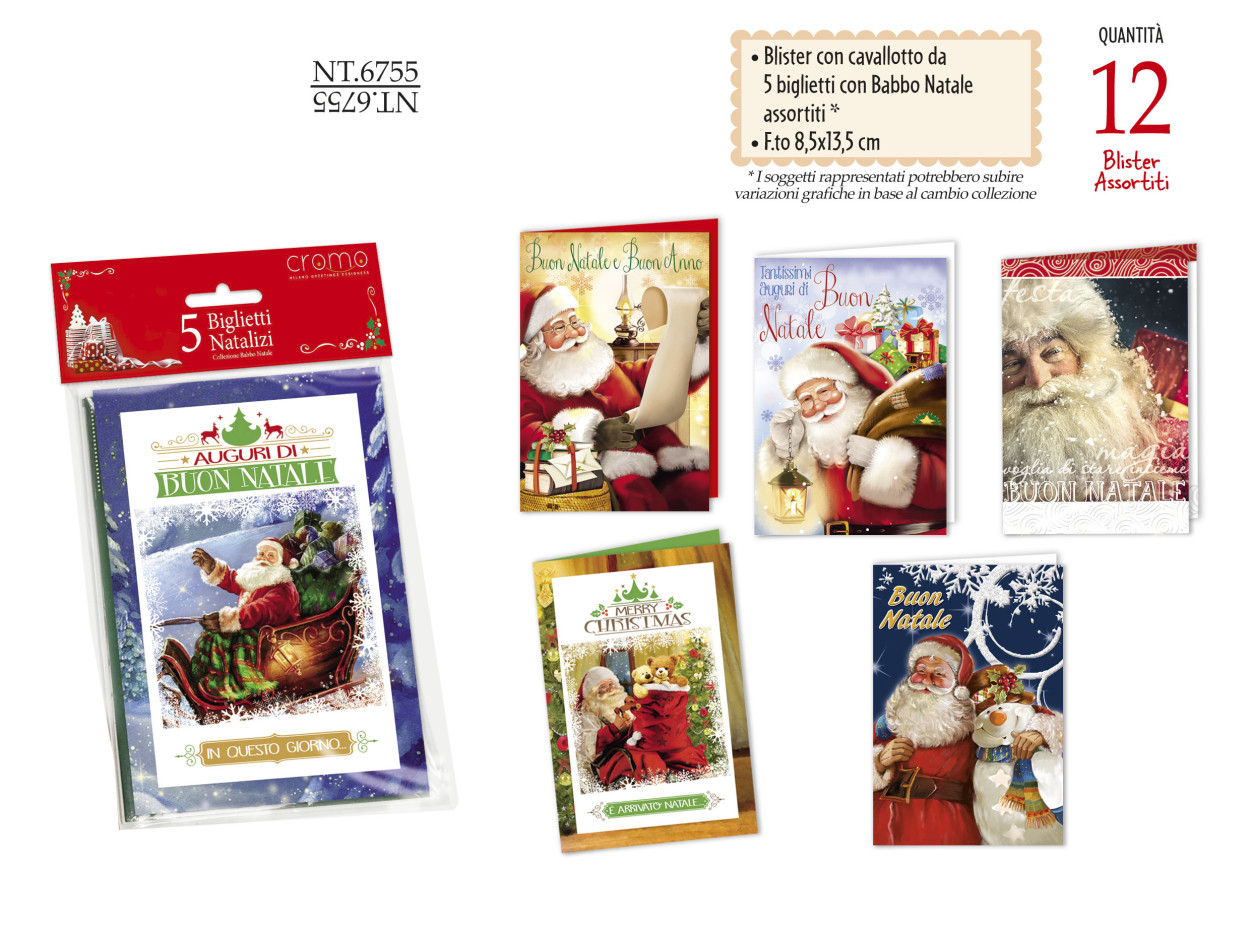 NT6755 BLISTER NATALE 5 BIGLIETTI 9x14 BABBO NATALE 40631