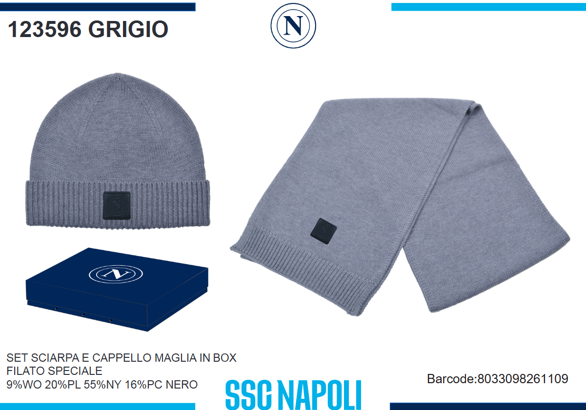 SET SCIARPA E CAPPELLO MAGLIA SSC NAPOLI 123596 GRIGIO 40351