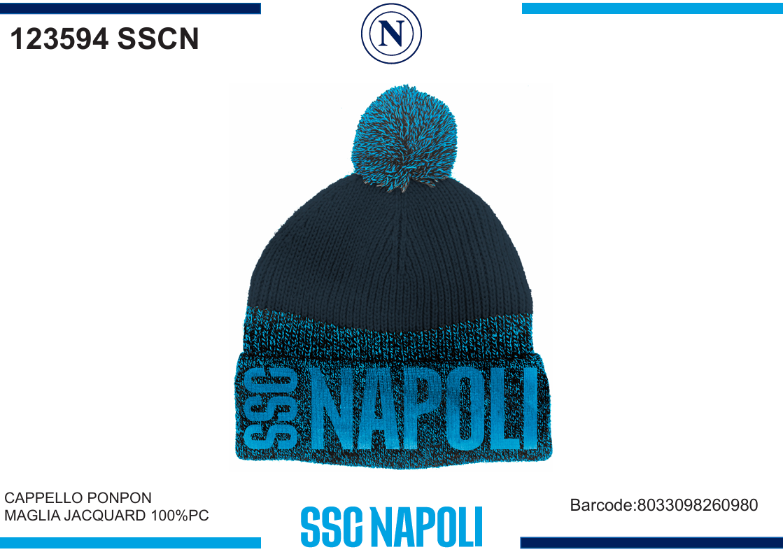 CAPPELLO PONPON MAGLIA JACQUARD SSCN NAPOLI 123594 SSCN 40351