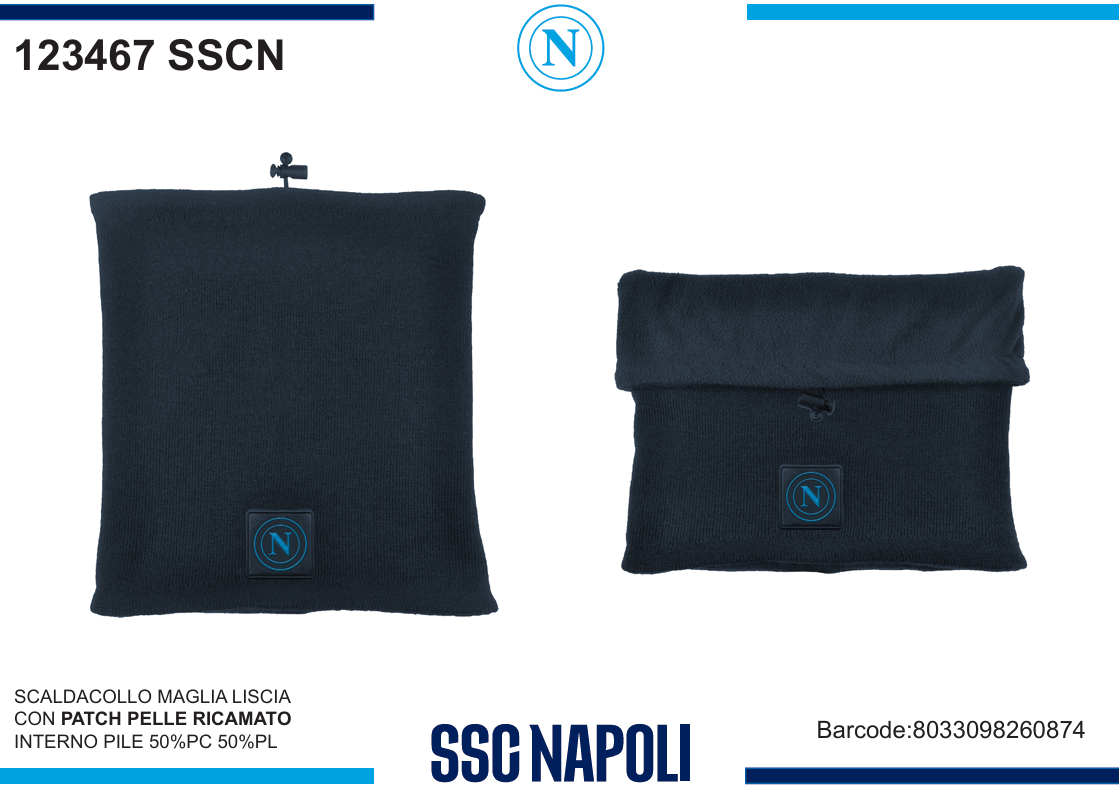 SCALDACOLLO MAGLIA LISCIA PATCH PELLE RICAMATO INT. PILE SSC NAPOLI 123467 SSCN 40351