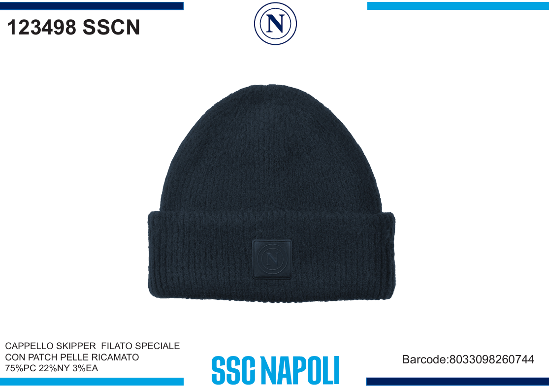 CAPPELLO SKIPPER PATCH PELLE RICAMO SSC NAPOLI 123498 SSCN 40351