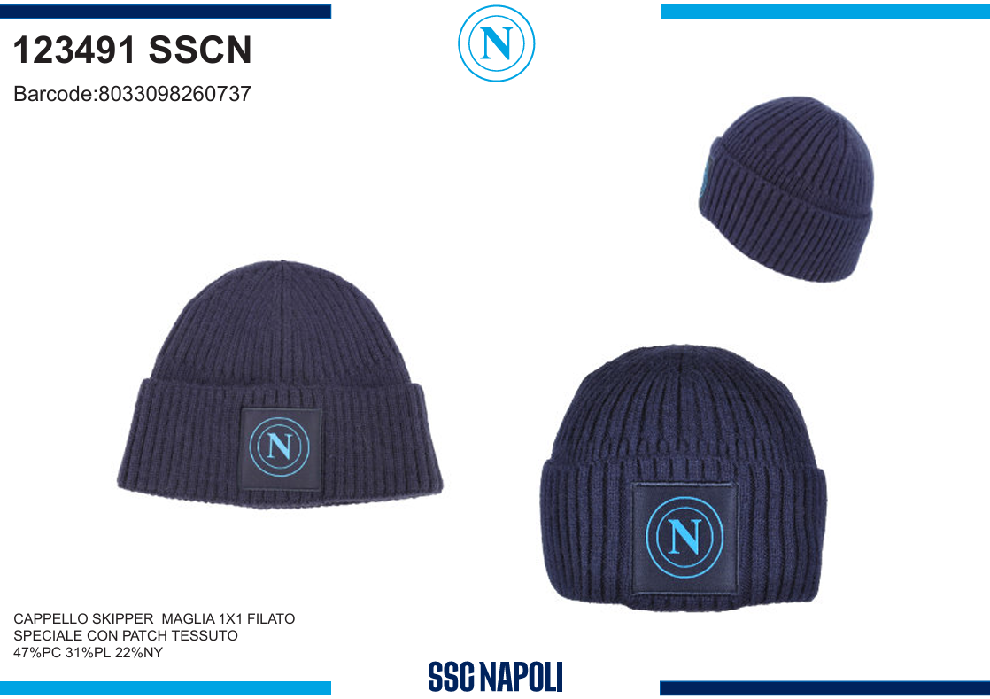 CAPPELLO SKIPPER PATCH TESSUTO SSC NAPOLI 123491 SSCN 40351