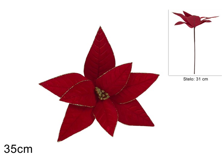 STELO FIORE 35cm EFFETTO VELLUTO ROSSO CON GLITTER 492780 40649